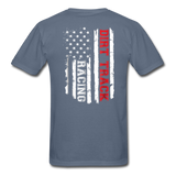 Dirt Track Racing American Flag | Adult T-Shirt (Back Design) - denim