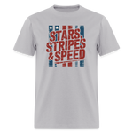 Stars Stripes & Speed Block Logo | Adult T-Shirt - gravel 