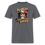 That Girl Runs On Stars Stripes & Speed | Adult T-Shirt - charcoal
