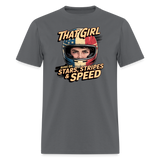 That Girl Runs On Stars Stripes & Speed | Adult T-Shirt - charcoal