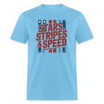 Stars Stripes & Speed Block Logo | Adult T-Shirt - aquatic blue