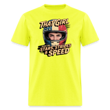 That Girl Runs On Stars Stripes & Speed | Adult T-Shirt - safety green