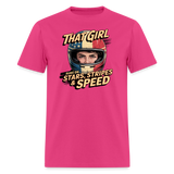 That Girl Runs On Stars Stripes & Speed | Adult T-Shirt - fuchsia