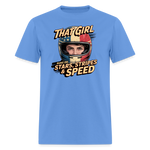 That Girl Runs On Stars Stripes & Speed | Adult T-Shirt - carolina blue