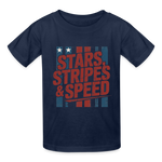 Stars Stripes & Speed Block Logo | Youth T-Shirt - navy