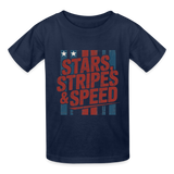 Stars Stripes & Speed Block Logo | Youth T-Shirt - navy