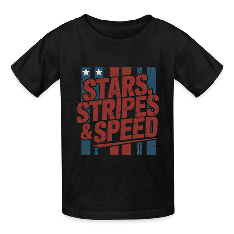 Stars Stripes & Speed Block Logo | Youth T-Shirt - black