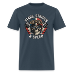 Full Throttle Skull | Stars Stripes & Speed | Adult T-Shirt -  blue dusk