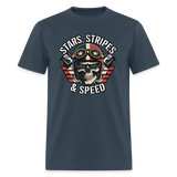 Full Throttle Skull | Stars Stripes & Speed | Adult T-Shirt -  blue dusk