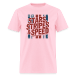 Stars Stripes & Speed Block Logo | Adult T-Shirt - pink