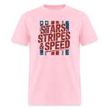 Stars Stripes & Speed Block Logo | Adult T-Shirt - pink