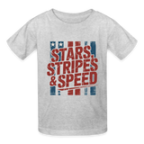 Stars Stripes & Speed Block Logo | Youth T-Shirt - heather gray