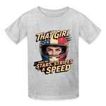 That Girl Runs On Stars Stripes & Speed | Youth T-Shirt - heather gray