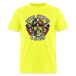 Full Throttle Skull | Stars Stripes & Speed | Adult T-Shirt - safety green