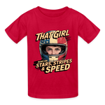 That Girl Runs On Stars Stripes & Speed | Youth T-Shirt - red