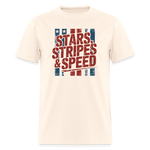 Stars Stripes & Speed Block Logo | Adult T-Shirt - natural