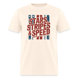 Stars Stripes & Speed Block Logo | Adult T-Shirt - natural