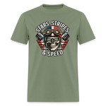 Full Throttle Skull | Stars Stripes & Speed | Adult T-Shirt - military green