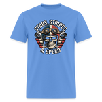 Full Throttle Skull | Stars Stripes & Speed | Adult T-Shirt - carolina blue
