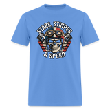 Full Throttle Skull | Stars Stripes & Speed | Adult T-Shirt - carolina blue