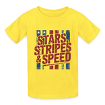 Stars Stripes & Speed Block Logo | Youth T-Shirt - yellow
