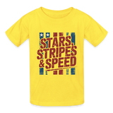 Stars Stripes & Speed Block Logo | Youth T-Shirt - yellow