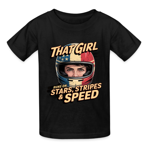 That Girl Runs On Stars Stripes & Speed | Youth T-Shirt - black