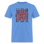 Stars Stripes & Speed Block Logo | Adult T-Shirt - carolina blue