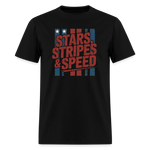 Stars Stripes & Speed Block Logo | Adult T-Shirt - black