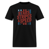 Stars Stripes & Speed Block Logo | Adult T-Shirt - black
