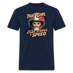 That Girl Runs On Stars Stripes & Speed | Adult T-Shirt - navy