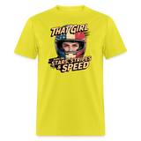 That Girl Runs On Stars Stripes & Speed | Adult T-Shirt - yellow