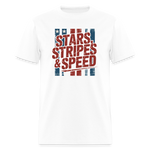 Stars Stripes & Speed Block Logo | Adult T-Shirt - white