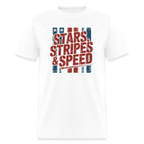 Stars Stripes & Speed Block Logo | Adult T-Shirt - white
