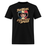 That Girl Runs On Stars Stripes & Speed | Adult T-Shirt - black