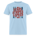 Stars Stripes & Speed Block Logo | Adult T-Shirt - powder blue