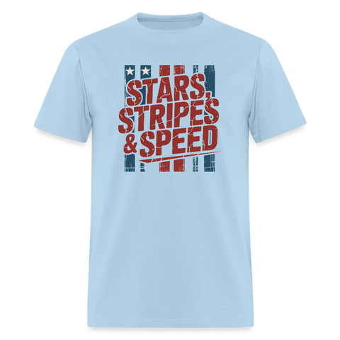 Stars Stripes & Speed Block Logo | Adult T-Shirt - powder blue