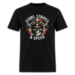 Full Throttle Skull | Stars Stripes & Speed | Adult T-Shirt - black