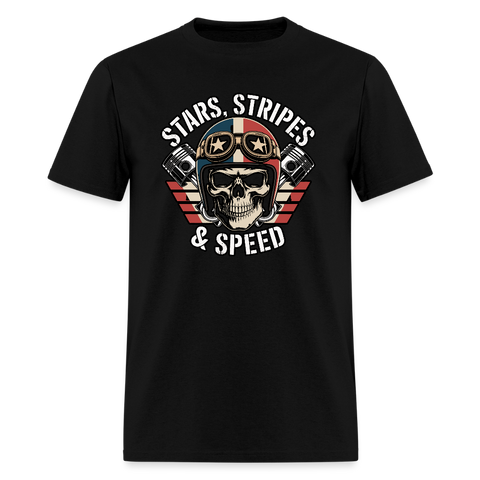 Full Throttle Skull | Stars Stripes & Speed | Adult T-Shirt - black