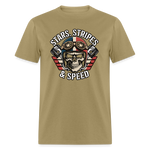 Full Throttle Skull | Stars Stripes & Speed | Adult T-Shirt - khaki