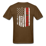 Dirt Track Racing American Flag | Adult T-Shirt (Back Design) - brown