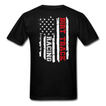 Dirt Track Racing American Flag | Adult T-Shirt (Back Design) - black