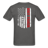 Dirt Track Racing American Flag | Adult T-Shirt (Back Design) - charcoal