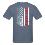 Dirt Track Racing American Flag | Adult T-Shirt (Back Design) - denim