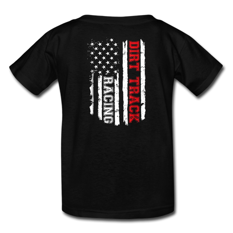 Dirt Track Racing American Flag | Youth T-Shirt (Back Design) - black