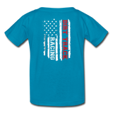 Dirt Track Racing American Flag | Youth T-Shirt (Back Design) - turquoise